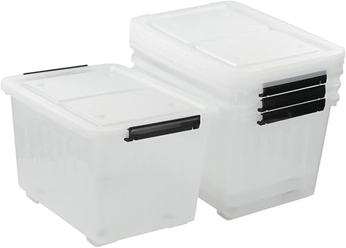 Miniatura 7 de Asking Paquete de 4 cajas de almacenamiento de plástico transparentes grandes de 42 L, contenedores de almacenamiento de plástico con ruedas