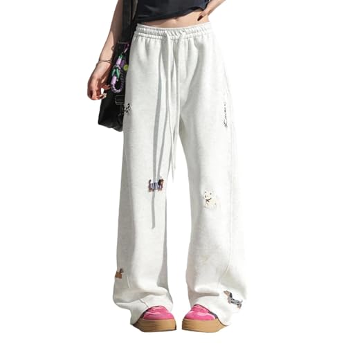 Pantalon décontracté broderie dessin animé coupe ample confortable quotidien