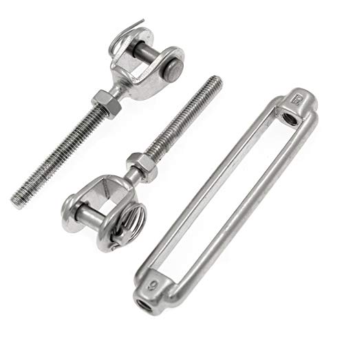 Augiimor 2PCS 316 Stainless Steel Jaw and Jaw Turnbuckle, 6mm Threaded Diameter x 2.7\"Take Up, 3500 lbs Working Load Limit, Durable, Weather Resistant for Wire Rope Cable