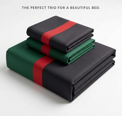 Image of VAS COLLECTIONS Premium Cotton Bedsheet for Double Bed with 2 Pillow Covers - Soft, Breathable & Wrinkle Resistant Cotton Bedding Set, King Size Bed Sheet 90 x 100 Inches (Green Black)