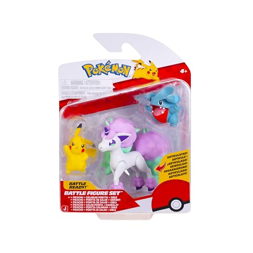 Pokémon Battle Figure - Pack de 3 Unidades - Incluye 5 cm Pikachu & Gible y Ponyta Galarian de 7,5 cm