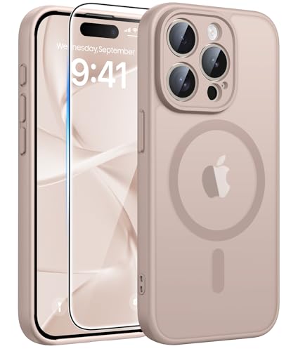 Image of FNTCASE for iPhone 15 Pro Max Case: [Compatible with Magsafe] Translucent Matte Cases with [Full Camera Protection] [Screen Protector] Military Grade Shockproof Protective Phone Cover - Desert Gold