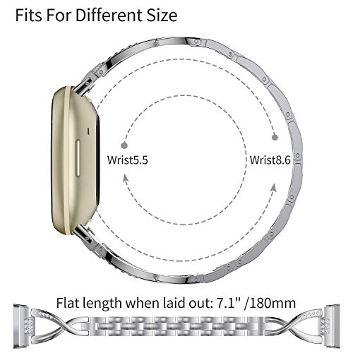 Wearlizer Compatible with Fitbit Versa 4/ Versa 3/ Sense 2/ Sense Strap for Women Dressy Metal Replacement Wristbands Bands Bling Rhinestone Bracelet Band for Fitbit Versa 4 Smartwatch - Image 4