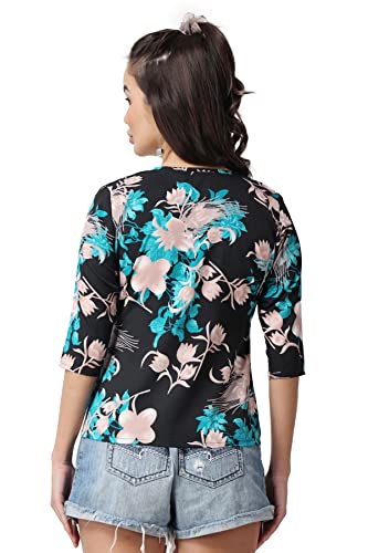 Image of POPWINGS Casual Printed Puff Sleeves Round Neck Top for Women || Stylish Summer Tops for Women || Hip-Length Women Top