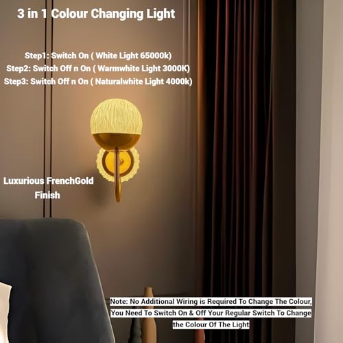 Image of FILLISKA Luxurious Acrylic Crystal Wall Lamp with Adjustable Colour Changing Function, Elegant Finish (FrenchGold-7829)(1 Year Warranty)