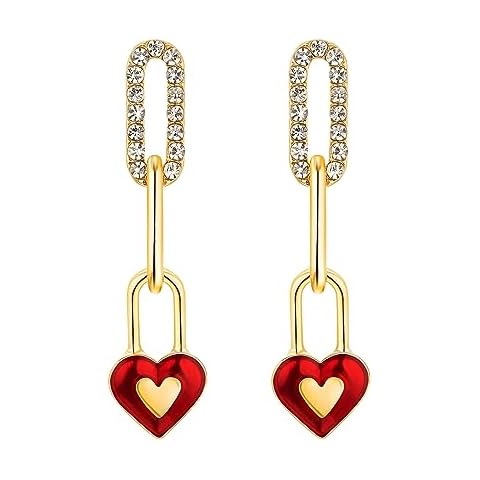 Vanjewnol Valentine Gifts for Her, Valentines Day Earrings, Gold Stud Earrings Linked Red Heart Dangle Earrings for Women Trendy, E02B Cover