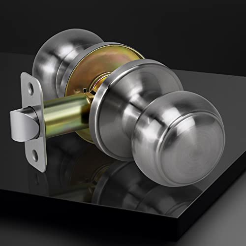 Loqron Passage Door Knob, Non-Locking Interior Door Lock, Round Handles For Right And Left Side Hallways, Closet Knobs Keyless Hardware, Satin Nickel,1 Pack #TOP1