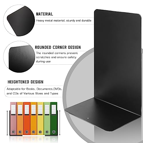 VONDERSO Metal Bookends Black, 2 Pairs Decorative Metal Book End Supports for Shelves Gauge Metal Book Divider Stopper Holders with Non-Slip Anti-Scratch Rubber Pads - Thumbnail 3