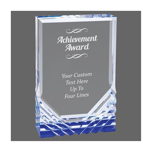 Personalized Achievement Award, Customizable Engraved Acrylic Freestanding Trophy, Business Awards for Employee Recognition Dedication (Jewel, Blue, 6 inch)