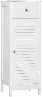 Yaheetech Bathroom Floor Cabinet Slim Wood Bedside Cabinet Hallway Storage Unit with Drawer & Shutter Door, 2 Shelves, MDF panels, 32 x 30 x 87 cm, White