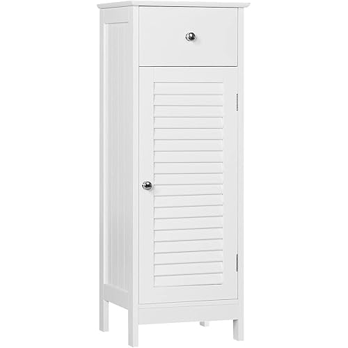 Yaheetech Bathroom Floor Storage Cabinet, Freestanding Side Table Storage Organizer Unit with Drawer and Single Shutter Door, D11.8xW12.6xH34.3 Inches