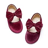 Felix & Flora Toddler Flower Girl Burgundy Dress Shoes Size 7 Little Girl Velvet Ballet Flats for School Wedding Party