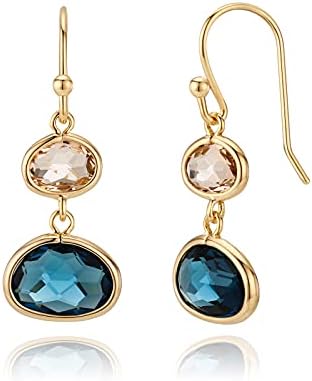 Simulated Blue Sapphire and Simulated Lt Topaz Drop Earrings