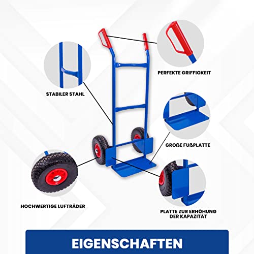 Foto von Sackkarre | 200kg Tragfähigkeit | Transportwagen für Getränkekisten | Stabiler Stahlrahmen und Luftbereifung | Handkarre mit Sicherheits Haltegriffen |