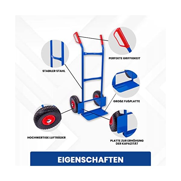 Sackkarre | 200kg Tragfähigkeit Vollgummireifen | Transportwagen für Getränkekisten | Stabiler Stahlrahmen und PU Räd | Handkarre mit Sicherheits Haltegriffen | – Bild 7