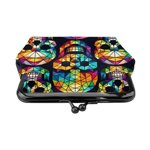 Pu Leather Buckle Coin Purse Abstract-Geometric-Skulls Girls Kiss-Lock Change Purse Wallets2