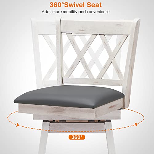 Costway Bar Stool Set Of 2, 360° Swivel Bar Height 29.5 Inch Bar Stool With Foot Rest Upholstered Cushion & Ergonomic Backrest, Sturdy Frame, For Pub, Restaurant, Home (2, Antique White+ Grey) #TOP4