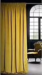 Eurofirany Soft Plain Opaque Velvet Curtain with Rufflette Tape For Rail - 1 Unit, Thick Fluffy Panel Drape Classic Glamour Elegant Living Room Bedroom, W55'' x L106'', 140x270 cm, Mustard