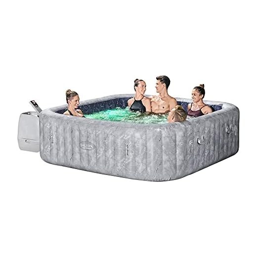 Bestway SaluSpa San Francisco HydroJet Pro Inflatable Hot Tub Spa | Large, Square Portable Hot Tub with Cover | Features Filtered Heated Water System and 180 Jets | Fits 5-7 People