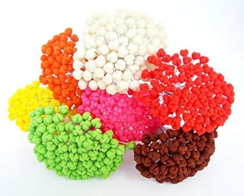 100 Assorted Cray Stamen Pollen Flower Craft Artificial Scrapbook Floral Round Wire Stem Card, Green Brown Orange Pink Yellow Color, Long Size with Wire 10 cm. image 2