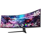 Gawfolk 49 Pouces Écran PC d'ordinateur de Jeu 1500R Ultra-Large incurvé, DQHD (5120×1440), 240Hz, 1MS, FreeSync, 120% sRGB, Moniteur réglable en Hauteur, HDMI2.1、DP1.4, VESA 75 * 75mm-Noir