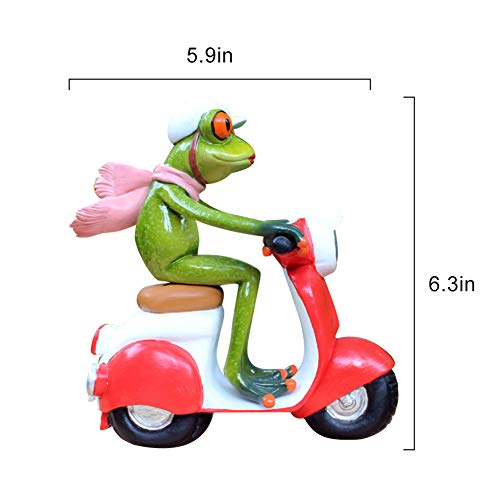 Dorlotou Red Eyes Frog Figurines Frog Sculpture Statue Red Motorcycle For Home Desk Bathroom Decoration 69008-2 #TOP2