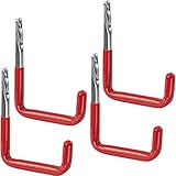 Gedotec Wandhaken Garagen-Haken Werkstatt Leiter-Haken rot gummiert | großer Schwerlast-Gerätehalter 213 x 150 mm | Tragkraft 37 kg | Wand-Gerätehaken zum Schrauben | 4 Stück - Montagehaken-Set