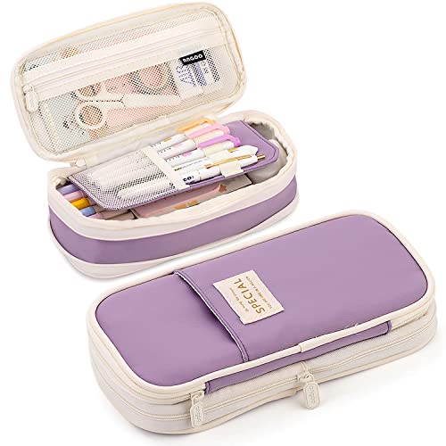 MAMUNU Expandable Pencil case with compartments, Large Capacity Pencil Cases Pencil Bag Pouch Adults, Portable Pencil Case Large School Stationery Organizer, Makeup Cosmetic Bag, Purple