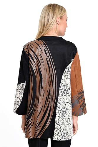 Ali Miles Women's Knit Faux Suede Printed Jacket Patch Pockets Button Detail2