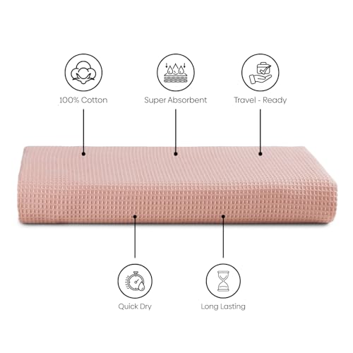 Image of haus & kinder Maple Waffle Bath Towel | Honeycomb Bathing Towels | 100% Cotton Towel for Men, Women | Gym Towels, Spa Towel | Ultra Absorbent Towel | 220 GSM | Quick Dry Solid Dusty Rose, 75x150 Cm