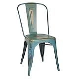 Adeco Metal Stackable Industrial Chic Dining Bistro Cafe Side Chairs, Antique (Set of 2)