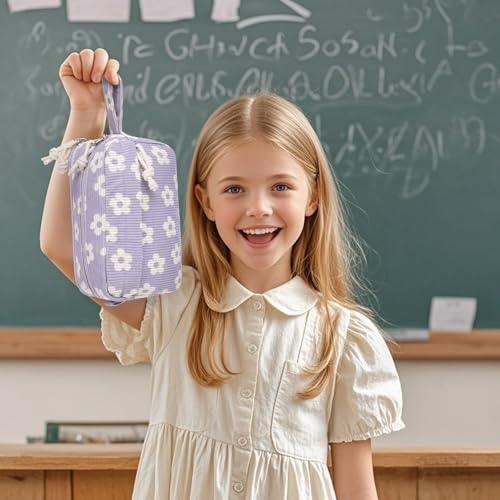 Image of Bluboon Big Capacity Pencil Case Pencil Pouch Pen Case School Supplies Cute Pencil Box Pencil Bag for Teen Girls Boys Women Man (Beige Flower Purple)
