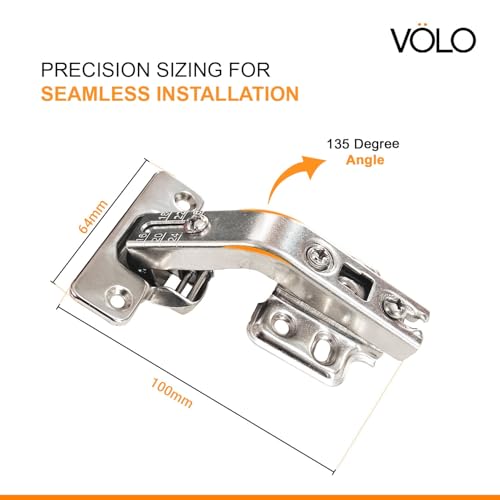 Image of VOLO 135 Pie Kitchen Corner Hinge with Screws | Full Overlay Pie-Cut Cabinet Hinge | Mild Steel 2D Adjustable | Pack of 2 Pieces for Modular Kitchens