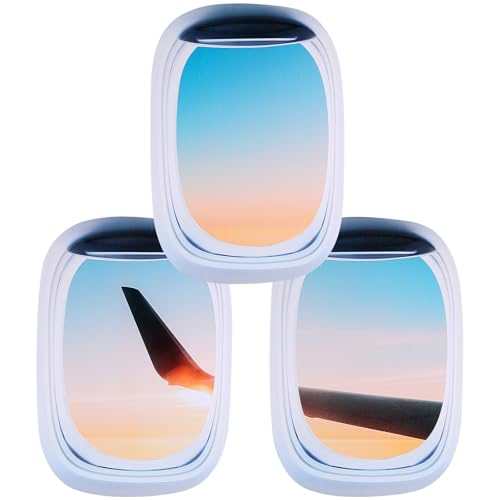 YARNOW Calcomanías de Pared Tridimensionales Diseño de Ojo de Buey y Avión, 3 Piezas Pvc Removibles y Creativas para Decoración de Habitación Infantil y Oficina