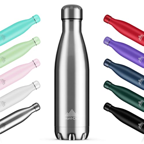 Mont-Clair l'O Trinkflasche Edelstahl - Thermosflasche - BPA-freie - Water Bottle, Edelstahl trinkflasche 500ML - 24h Kalt & 12h Warm - Trinkflasche Auslaufsicher - Silber