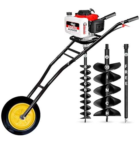 Image of DVI 142CC Trolley Earth Auger Machine, 4-Stroke Petrol Engine - with 4 Inch + 10 Inch Double Spiral Planter Bits & Free Extension Rod | for Plantation, Fencing & Post Hole Digging in All Soil Types.