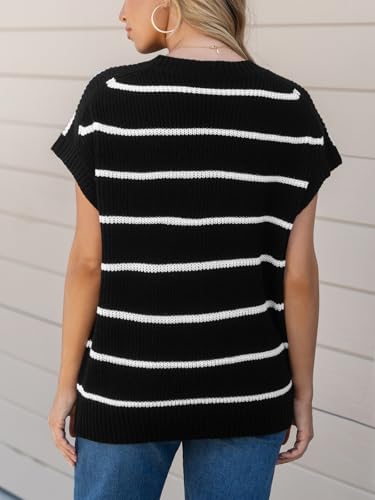 Image of CUPSHE Womens Knit Short Sleeve Sweater Striped Crew Neck Cap Sleeve Top Casual Pullover Tops