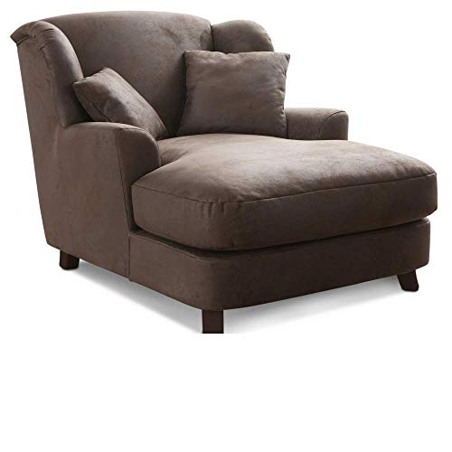 CAVADORE Poltrona XXL Assado, grande poltrona imbottita con piedini in legno e ampia seduta, con 2 cuscini decorativi, 109 x 104 x 145 cm, effetto pelle marrone