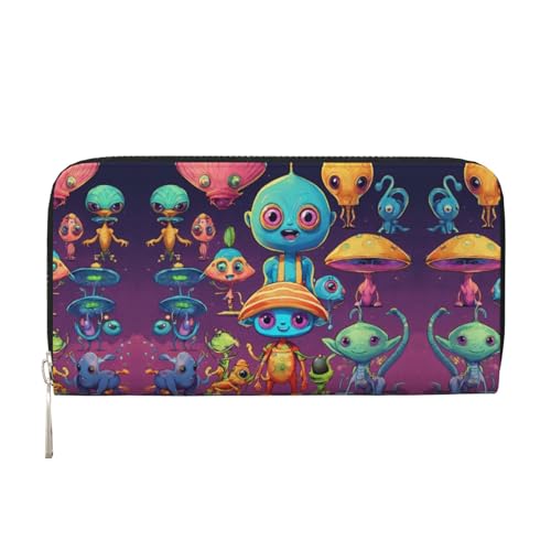 Astronaut And Alien Print Casual Clutch Purse Hand Wallet for Women Capacity Wallet Stylish Travel-Friendly