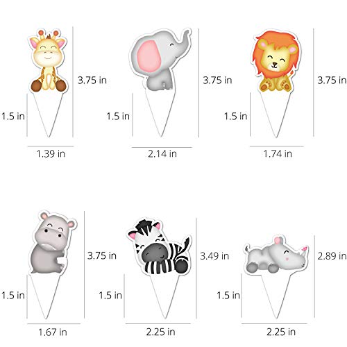 Safari Cupcake Toppers 48 Count - Jungle Cupcake Toppers - Super Cute Jungle Theme Cupcake Toppers - Easy Set Up For Baby Shower And Birthday Party - Set Of 48 By Pretty Cute Studios #TOP2