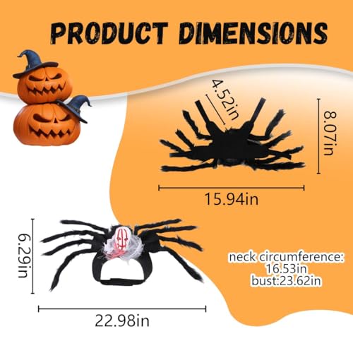 Halloween Kostüm für Katzen und kleine bis mittelgroße Hunde, Schwarz, Größe L, Filz, Einzigartiges Spinnen-Design Hundekostüm Spinne,Plüsch,mit formbaren Beinen, leicht und bequem