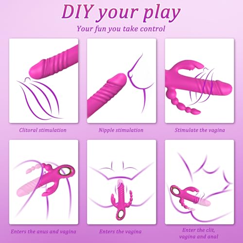 Image of Thrusting Dildo Vibrator Sex Toys for Women, G Spot Anal Rabbit Vibrators Adult Sex Toys with 7 Powerful Speeds & 7 Vibrating Modes Upgrade Silicone Waterproof Rechargeable,Rose
