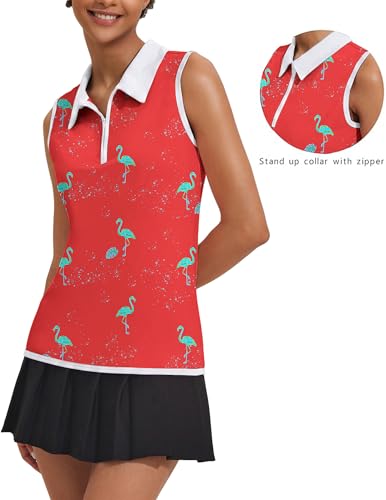 Image of COOrun Women's Golf Polo T Shirts Lightweight Moisture Wicking Sleeveless Shirt Quick Dry Zipper Tank Top