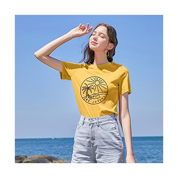 Be Joyful Sunshine T-Shirt Women Beach Coconut Trees Graphic Shirt Spring Vacation Tee Tops - Image 4
