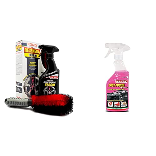 Ma-Fra, Kit Regénera Cerchi, Trattamento Completo Pulente e Decontaminante, Composto da Detergente Spray 500ml + Spazzola Speciale & Last Touch Express, Cera Liquida per Carrozzeria Auto