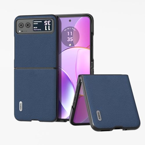 Coque Motorola Razr 40 en cuir véritable bleu et PC rigide de luxe