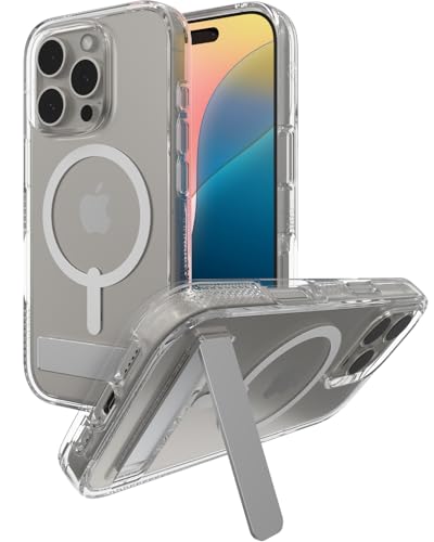 ZAGG Crystal Palace Snap KS, wzmocnione grafenem etui do iPhone 16 Pro [6,3 cala] ze zintegrowaną podstawką, kompatybilne z MagSafe, nie żółknie, odporne na uderzenia, tylna osłona (przezroczysta)