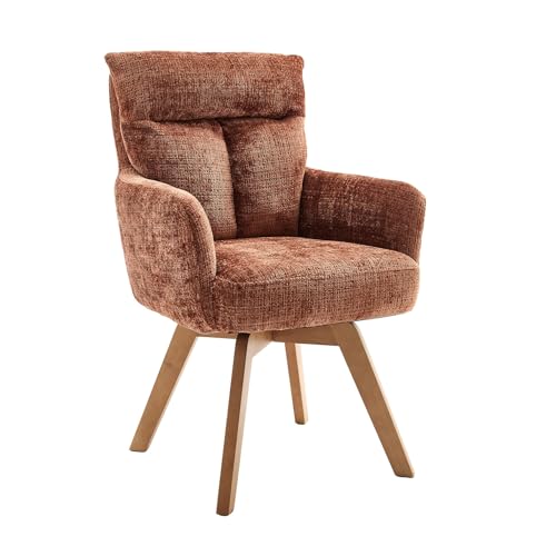 Riess Ambiente Drehbarer Stuhl Big George - rost braun - Chenille mit Armlehnen Buchenholz Natur Esszimmerstuhl Retro Design