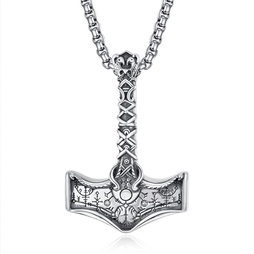 Viking Mjolnir Hammer Necklace for Men Women 925 Sterling Silver/Black/Gold Thor's Hammer Viking Mjolnir Odin Pendant Necklace Viking Jewelry Gifts for Father Son Boyfriend Brother