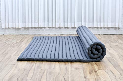 Image of Leewadee - Foldable Floor Mattress - Japanese Roll Up Futon -Trifold Tatami Mat- Guest Floor Bed - Camping Mattress - Thai Massage Mat, Kapok Filled, 75 x 57 inches, Anthracite